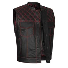 Men's Motorcycle Vest Diamond Stitch YKK Concealed Carry Leather Club Vest