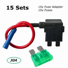 15 Sets Medium Standard Blade Fuse Holder With 30AMP 30A Standard Blade Fuse Kit