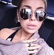 Large ROCK STAR Chick Silver CHROME Mirror Lens Aviator Big Cop Sunglasses 215