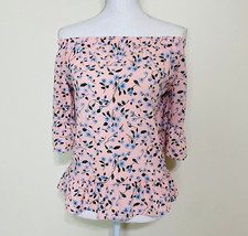 Floral Print Boho Off The Shoulder Top, Coral Pink, NEW, Size Small to Medium