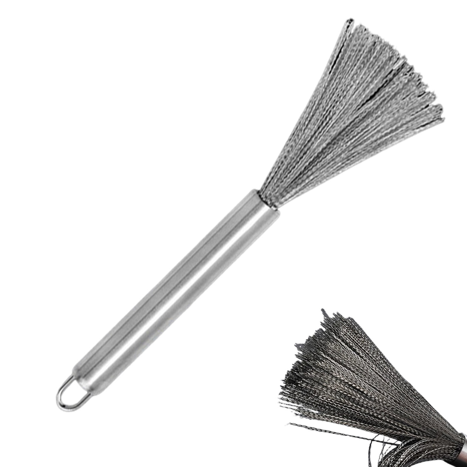 1Pc Stainless Steel Pan Brush Long Handle For Kitchen Cleaning Metal Scrubbers