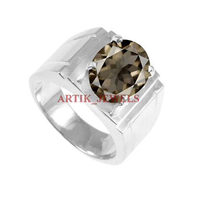 Natural Smoky Quartz Gemstone with 925 Sterling Silver Ring for Men's #5526