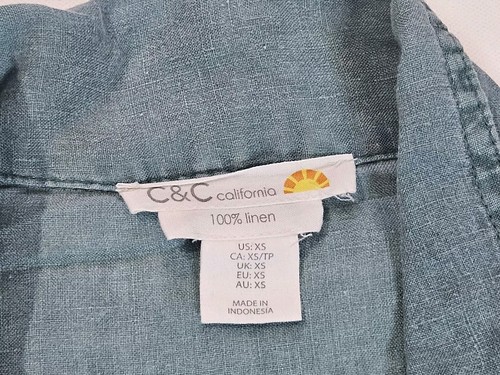 C&C California Linen Shirt Womens XS Green Casual V-neck Luxury Coastal Top - Picture 6 of 6