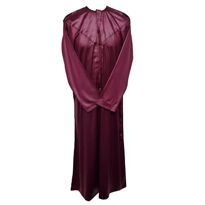 High Quality Shiny Emirate Men's Maroon Long Sleeve Thobe Jubba Dishdasha
