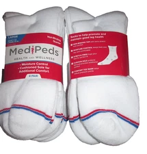 8 Pairs Mens Medipeds Cushioned & Vented Non Binding Diabetic Ankle Socks