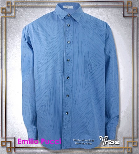 Emilio Pucci Men's Blue Shirt Tailored Lightweight Cotton Signature Print $940