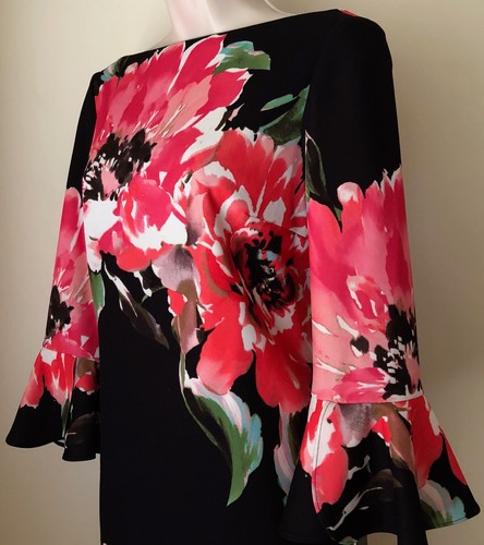 Tahari by ASL Bell-Sleeve Floral Scuba Crepe Shift Dress 8120M035 NWT Size 4, 8 - Picture 4 of 8