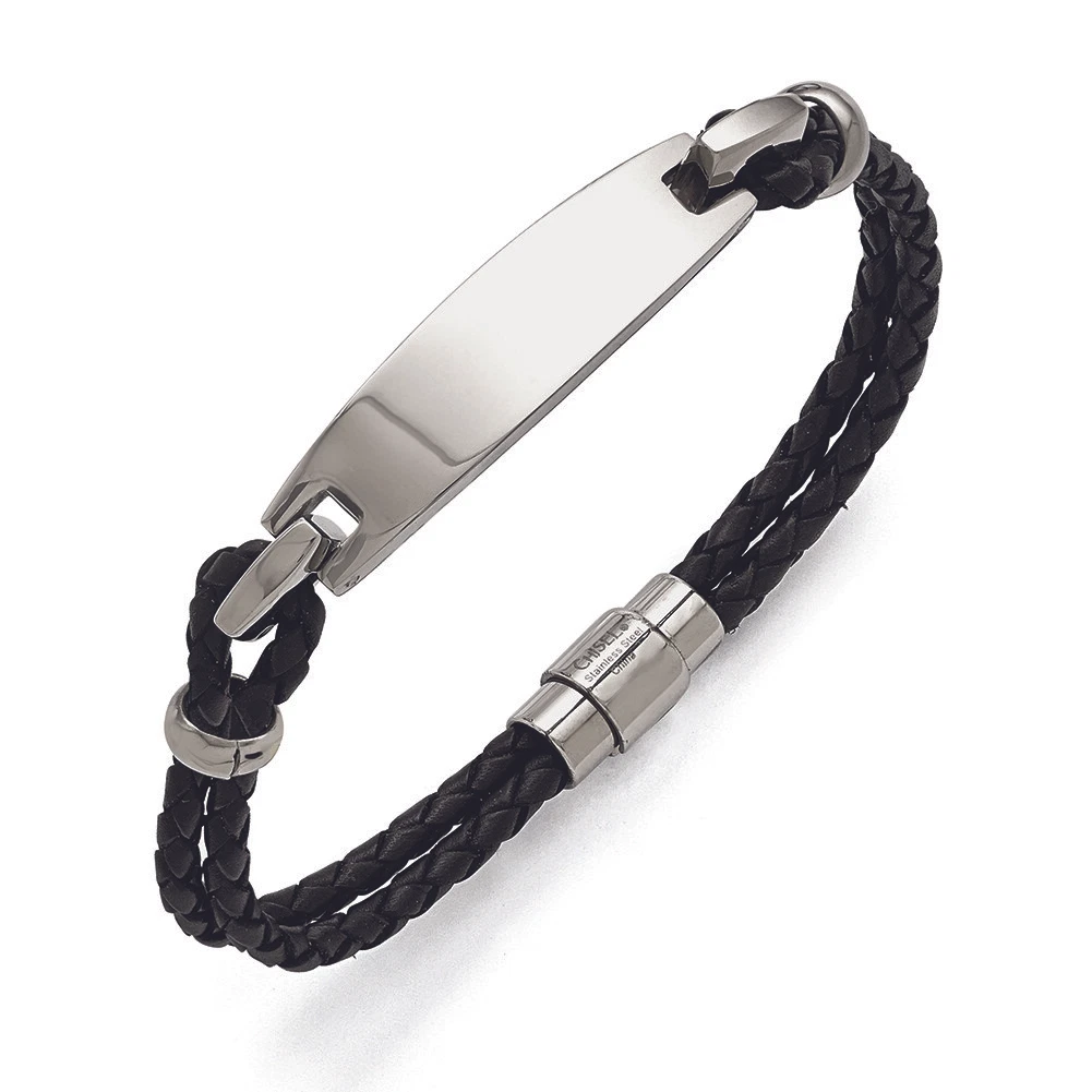 Chisel Stainless Steel Polished ID and Black Woven Leather