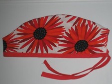 Surgical Scrub Hats/Cap  Bright Red Dahlias Flowers