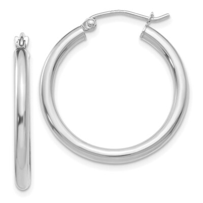 Real 10kt White Gold Polished 2.5mm Tube Hoop Earrings