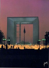 Paris - L'arche illuminé - Arche de la Défense nuit jet d'eau