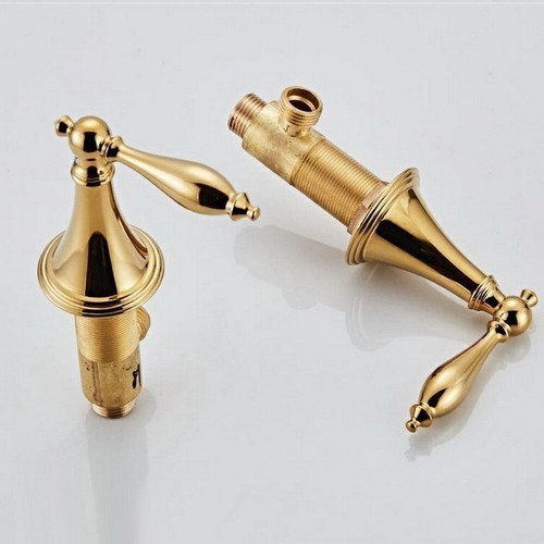 Polished Gold Brass Deck Mount 5 Holes Bath Tub Faucet with Handshower ftf058 - Picture 6 of 10