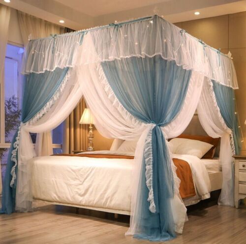 Luxury Mosquito Net Three Doors Floor-standing Lace Bed Curtain Netting Decor - Picture 1 of 24