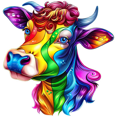 Rainbow Cow Sticker 4'' Beautiful Colorful Vivid Bright Summer Vibrant Pretty