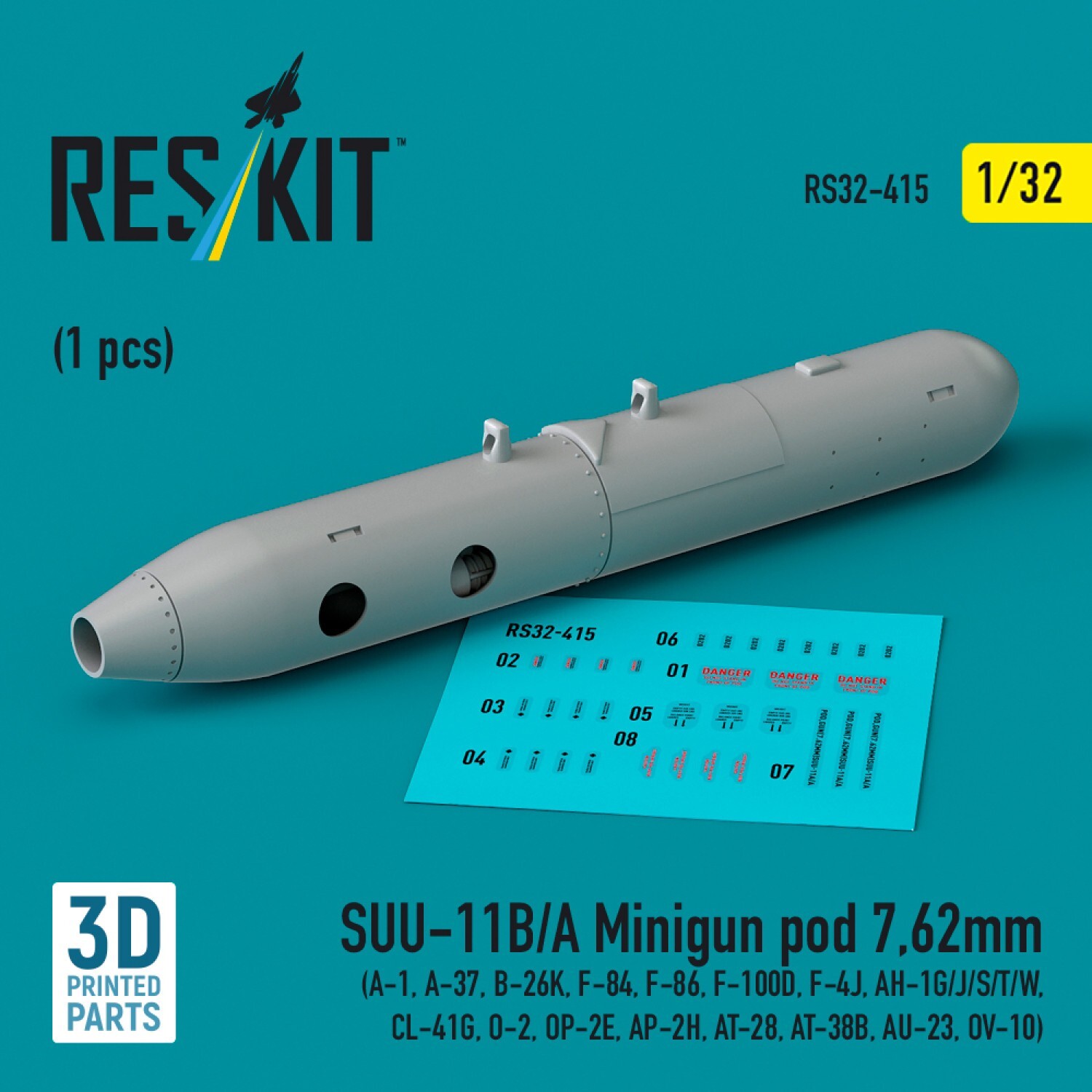 SUU-11B/A Minigun pod 7,62mm (1 pcs) (3D printed) Scale 1:32 ResKit RS32-0415