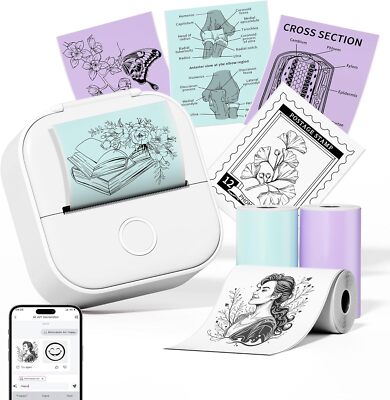 Phomemo Mini Drucker,T02 Handy Fotodrucker für Mobiler,Sticker Thermodrucker