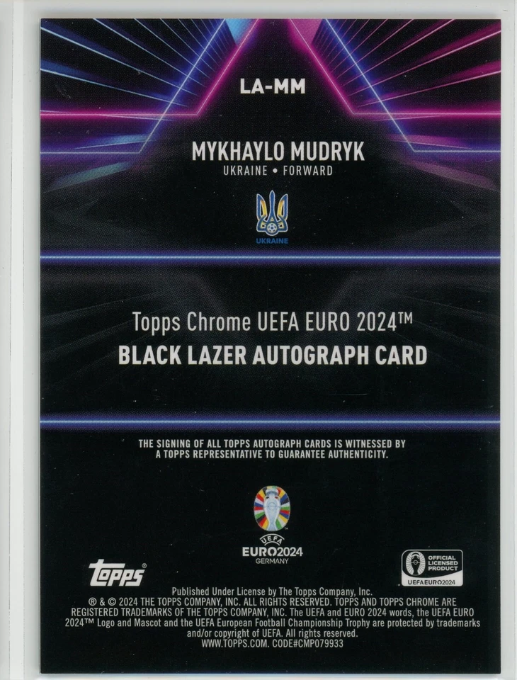 2024 Topps Chrome EURO MYKHAYLO MUDRYK Ukraine Black Lazer Auto LA-MM - Image 2 of 2