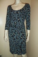 ANN TAYLOR Black Gray Leopard/Animal Print Stretch Knit Faux Wrap Dress Small