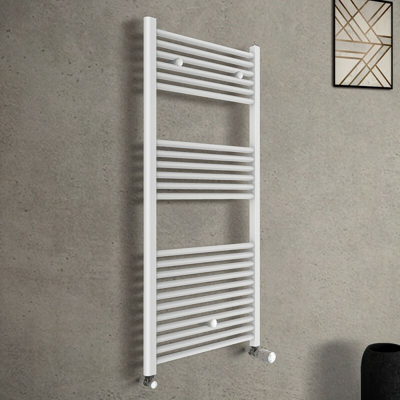 Scaldasalviette Idraulico In Acciaio Al Carbonio 120x60 Cm - Bianco, Doppia Funzione: Asciuga E Riscalda, Risparmio Energetico