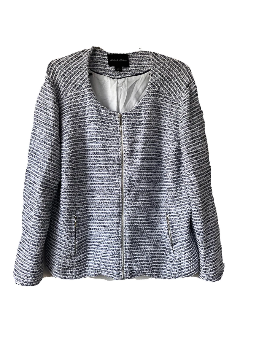 Adrienne Vittadini Blazer Navy and White Striped Tweed Zip Size XL