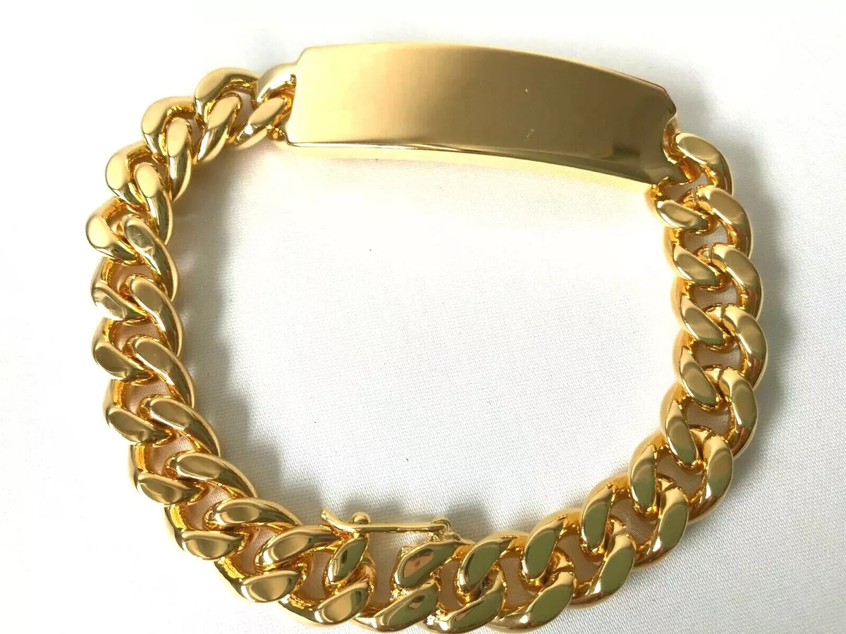 Mens Miami Cuban Link Bracelet 14k or 18K Gold Plated Stainless Steel Hip  Hop | eBay