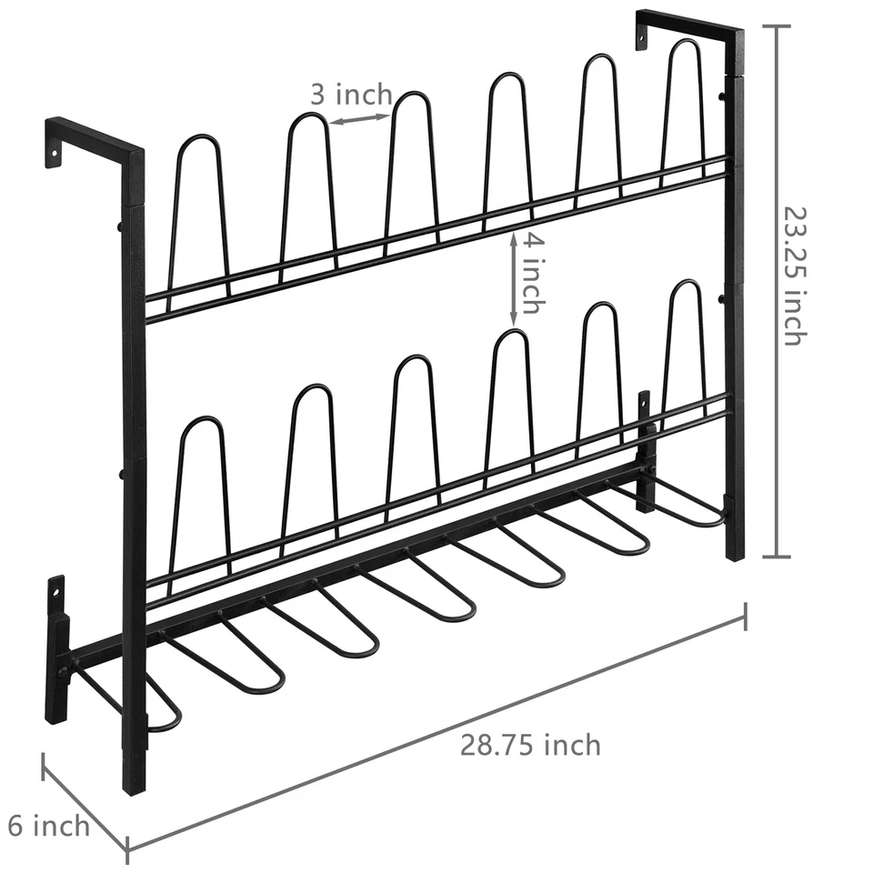 MyGift 9-Pair Wall Mounted Black Metal Wire Boot & Shoe Rack - Image 4 of 4