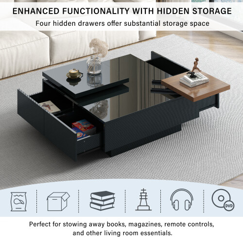 U-Can Accent LED Coffee Table with Storage Modern Center Table with LED Lights - Picture 47 of 69