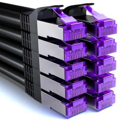 deleyCON 10x 0,25m RJ45 Patchkabel SFTP Netzwerkkabel mit CAT7 Rohkabel Schwarz
