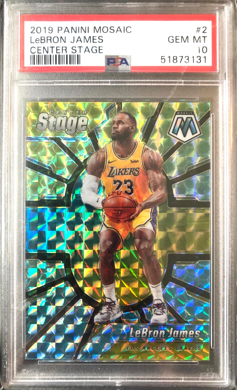 2019 Panini Mosaic #2 LEBRON JAMES Center Stage SP PSA 10 Los Angeles Lakers