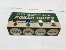 Vintage Unbreakable Interlocking Red White 100 Plastic Poker Chips With Box