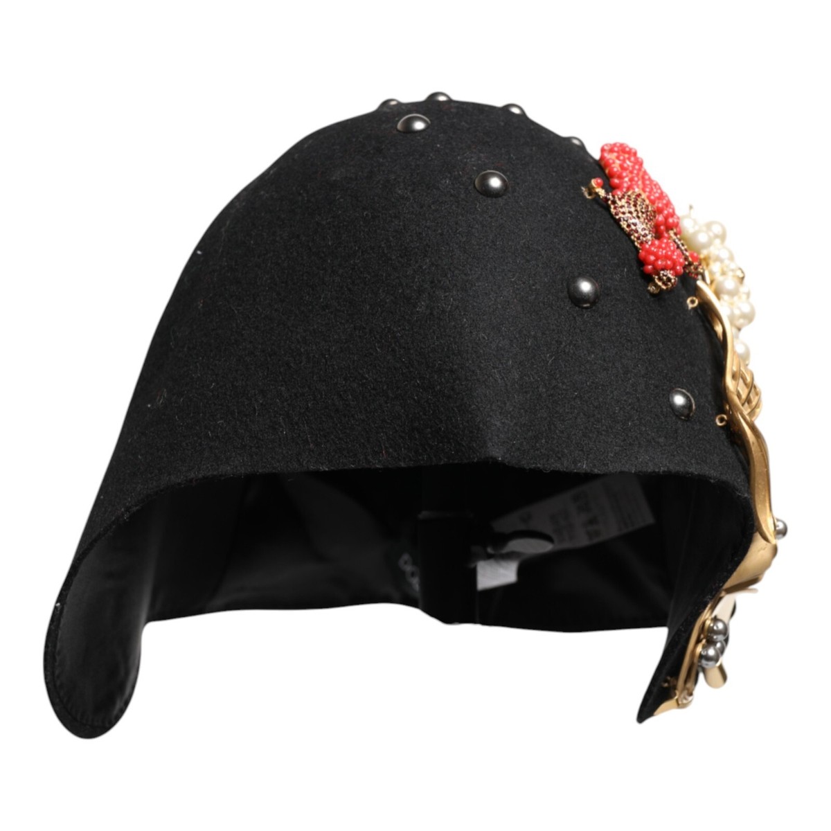 DOLCE & GABBANA Hat Black Wool Multicolor Embellishment