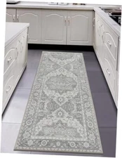  Washable Runner Rug 2x6 Stain Resistant 2'x6' Traditional - Ivory -Grey