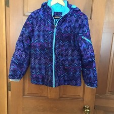 L.L. Bean Girls Multicolored Hooded Insulated Zip Front Jacket Size L 14 16 EUC