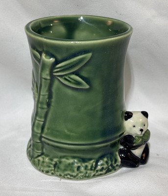 Vintage Green Glazed Ceramic Planter Lucky Bamboo Small Panda Bear