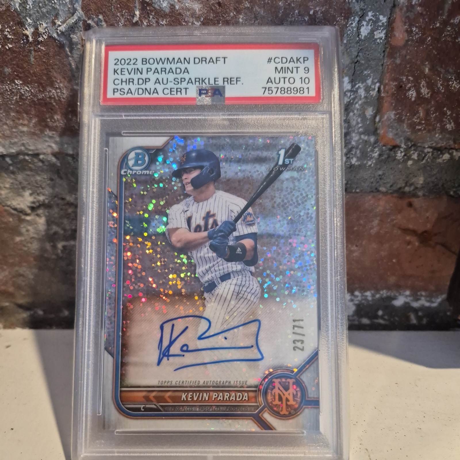 2022 Kevin Parada 1st Bowman Chrome Sparkle Auto graded PSA 10 RC /71