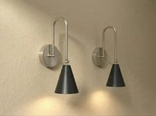 Mid Century Modern Cone Shade Brass Wall Sconce, Stilnovo Adjustable Lamp Pair