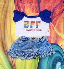 Build a Bear Blue Sequin BFF Shirt Denim Skirt Teddy Girl Outfit Clothes 52I