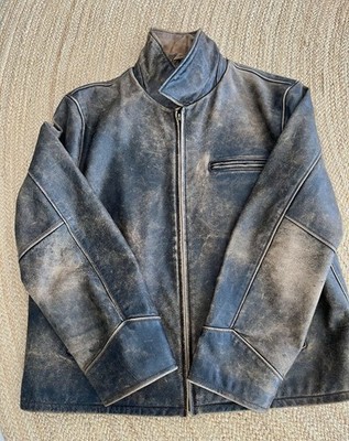 American Eagle Lederjacke Biker XL Grau Stehkragen Reißverschluss
