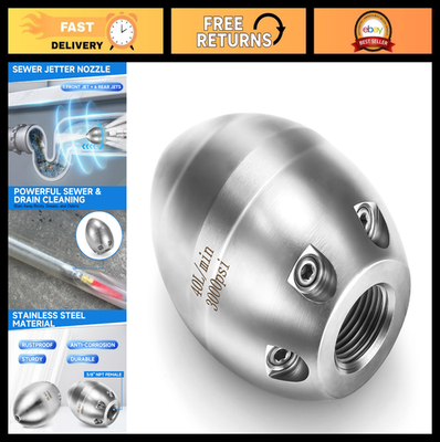 #ad 3 8” NPT Sewer Jetter Nozzle for Pressure Washer Stainless Steel Drain Cleanin $71.99