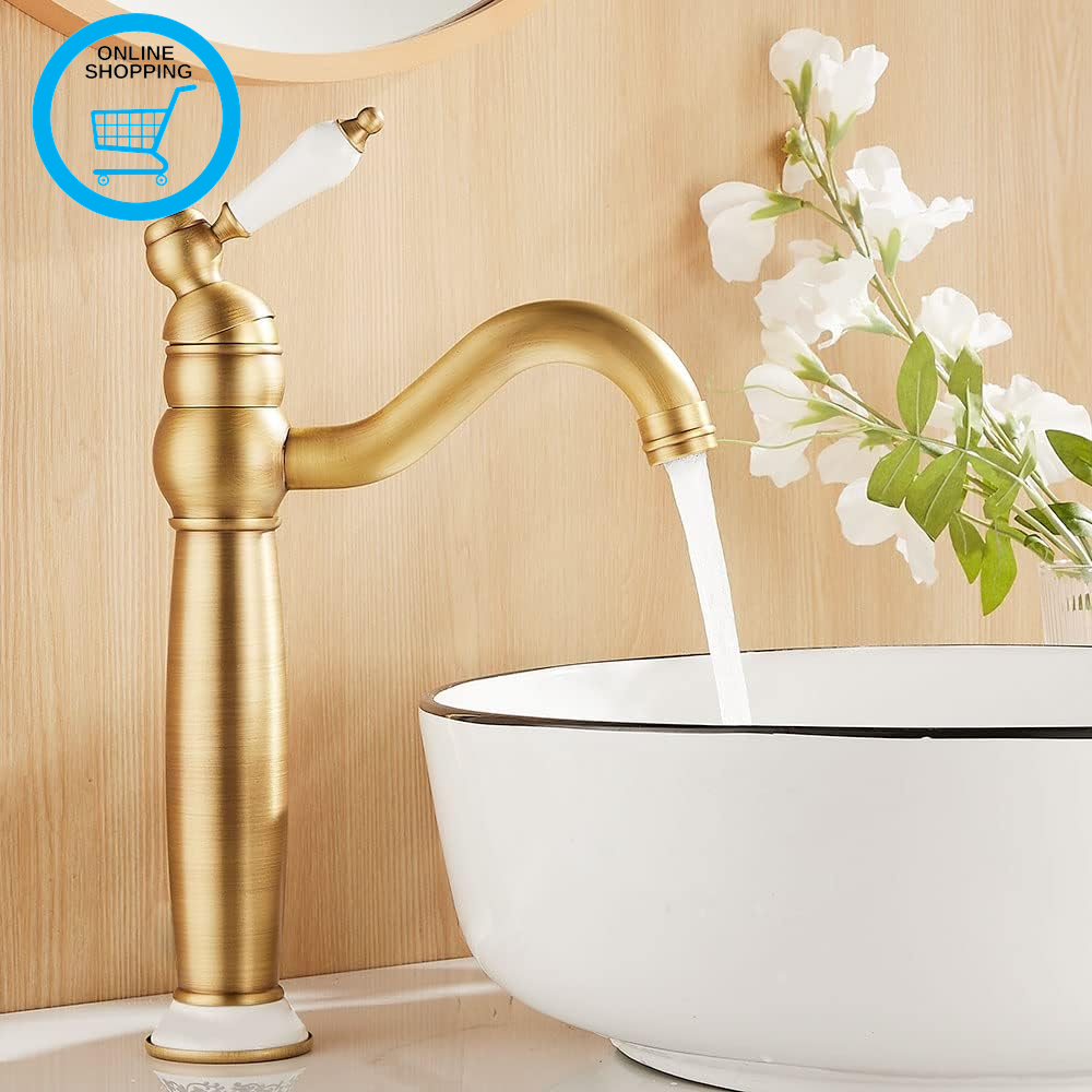 Bathroom Basin Mixer Taps, High Rise Sink Tap for Countertop Basin, Traditional