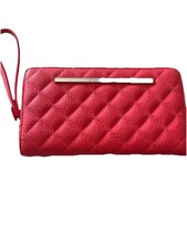 Steve Madden Quilted Wristlet Clutch Wallet Red Crimson Gold Bag READ