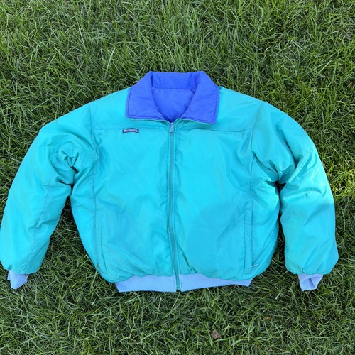 Columbia, VTG Columbia XL Jacket Women Reversibel Down Filled 90s Teal Purple Color Block