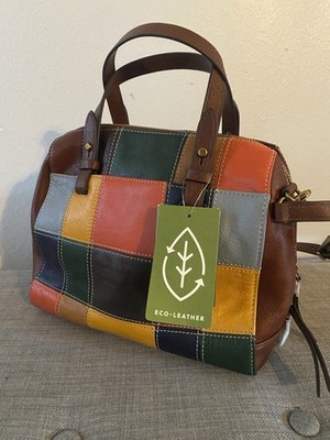 Fossil Rown Patchwork Rachel Satchel Extra Strap Colorful Leather Purse New Tags