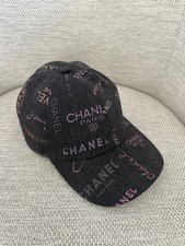 100%AUTHENTIC Chanel 22P Black Denim Cotton Baseball Cap CHANEL Scripts One Size