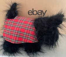 Lg Stuffed Plush Standing Toy SCOTTISH TERRIER Black Scottie Dog Plaid Coat