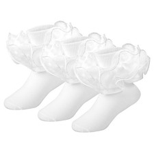 Toddler Girl Ruffle Socks with Big Four-Layer Fluffy Lace Frilly Turn Cuff Dr...