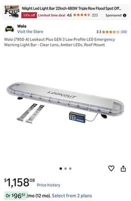 Wolo Lookout Light Bar / Model 7900-A Clear LensAmber GEN 3 LED12-Volt
