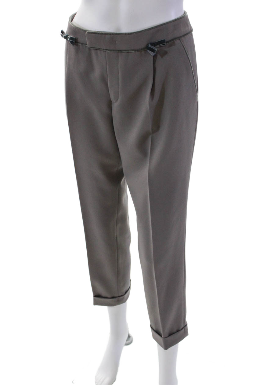 RED Valentino Women's Hook Closure Cuff Hem Straight Leg Pants Gray Size 32 thumbnail 2