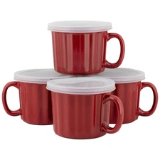 10 Strawberry Street 16oz Set of 4 Soup Mug with Lid, Red 4 Count (Pack of 1)