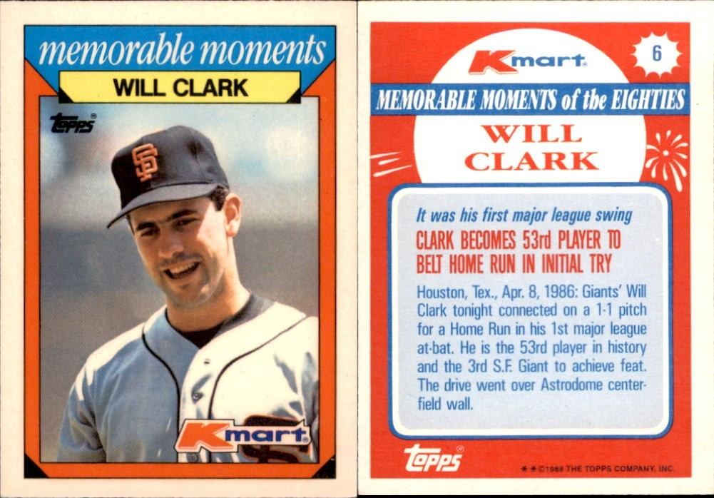 1988 Topps Kmart Memorable Moments #6 Will Clark Houston Baseball Card